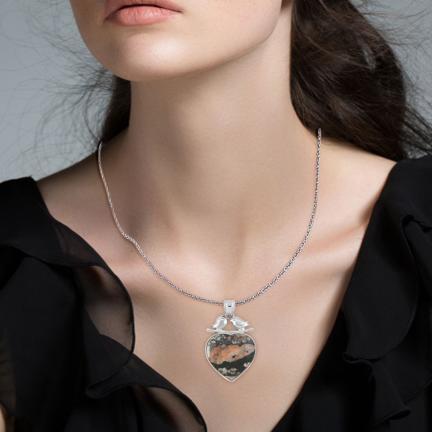 Lovebird Crystal Heart Necklace-A Token of Deep Connection