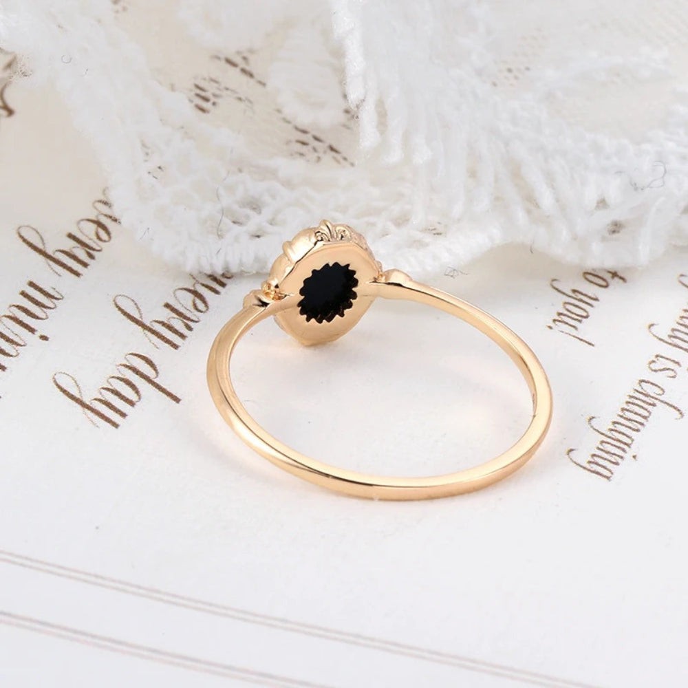 Vintage Black Agate Crystal Ring