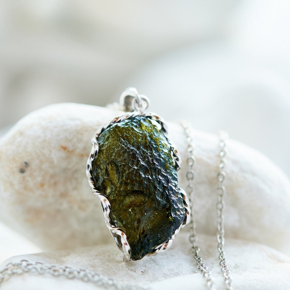 Real Raw Moldavite Crystal Necklace