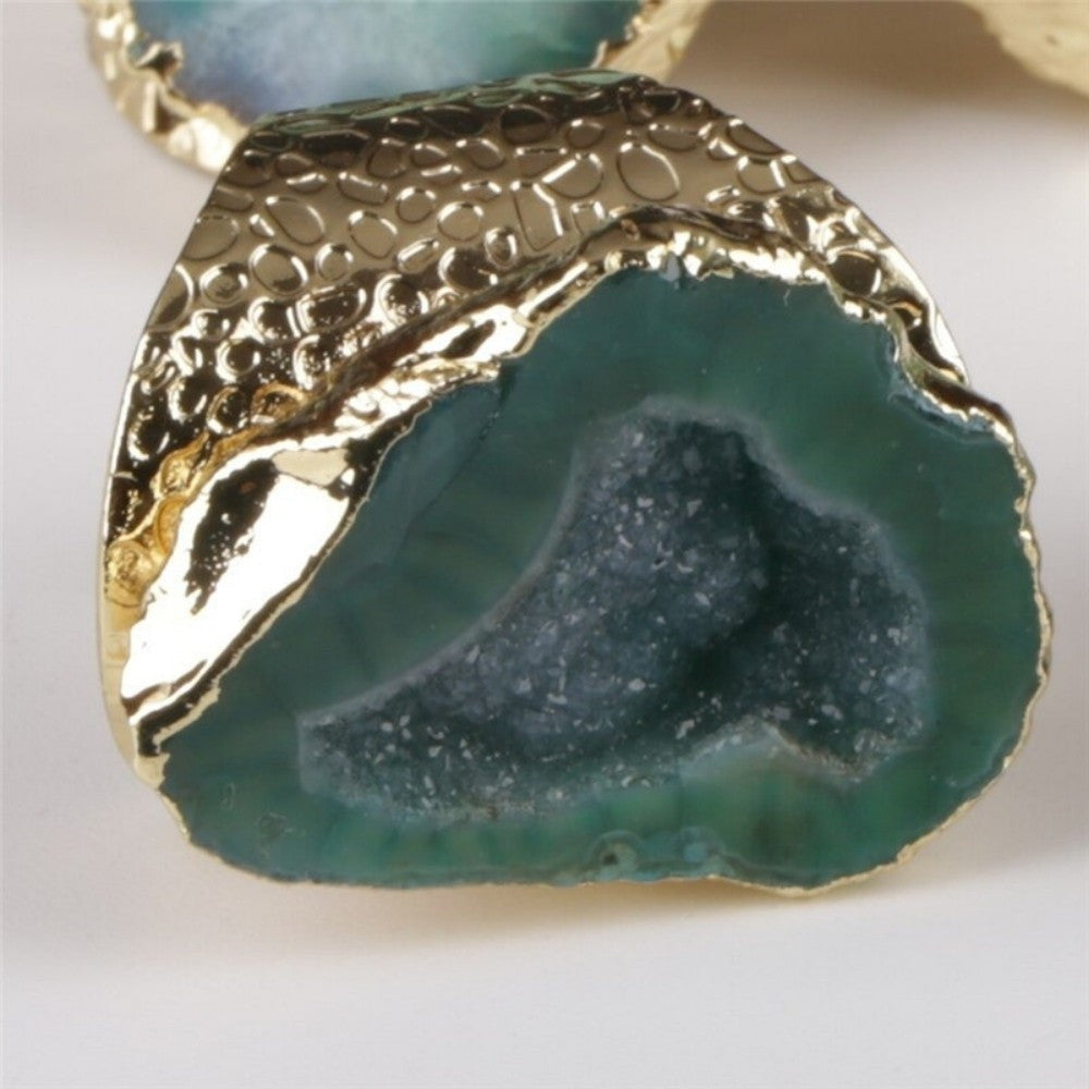 Green Agate Crystal Geode Ring