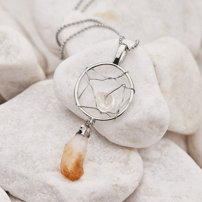 Raw Citrine Crystal Dream Catcher Necklace