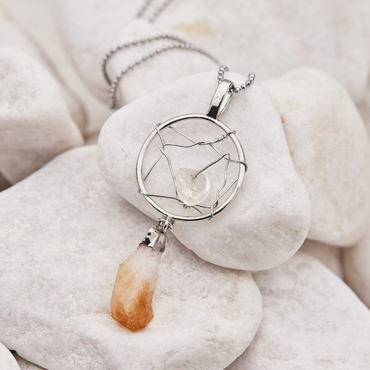 Raw Citrine Crystal Dream Catcher Necklace