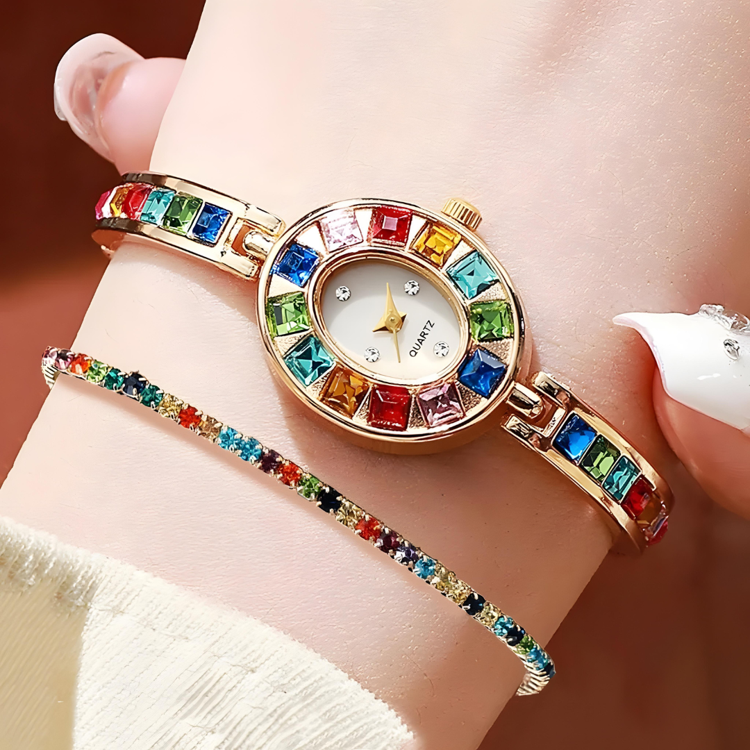 Radiant Rainbow Crystal Watch & Bracelet Set