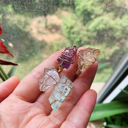 Wire Wrapped Rough Crystal Ring