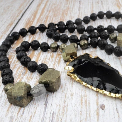 Black Obsidian Arrowhead Crystal Necklace