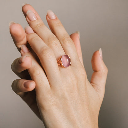 Natural Rose Quartz Silver Ring