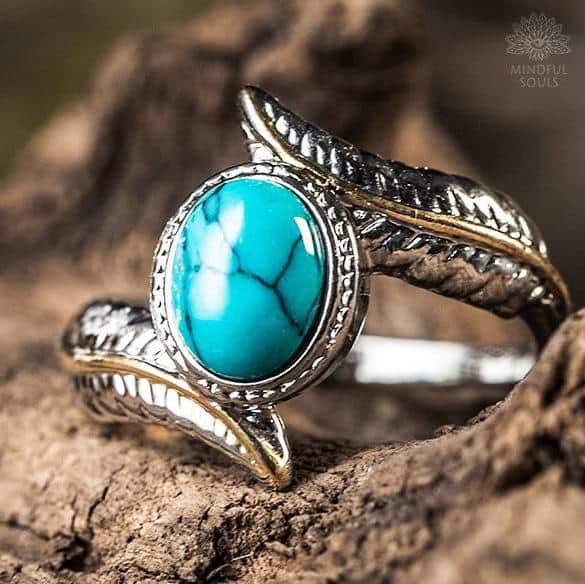 Feather Turquoise Crystal Ring
