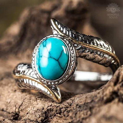 Feather Turquoise Crystal Ring