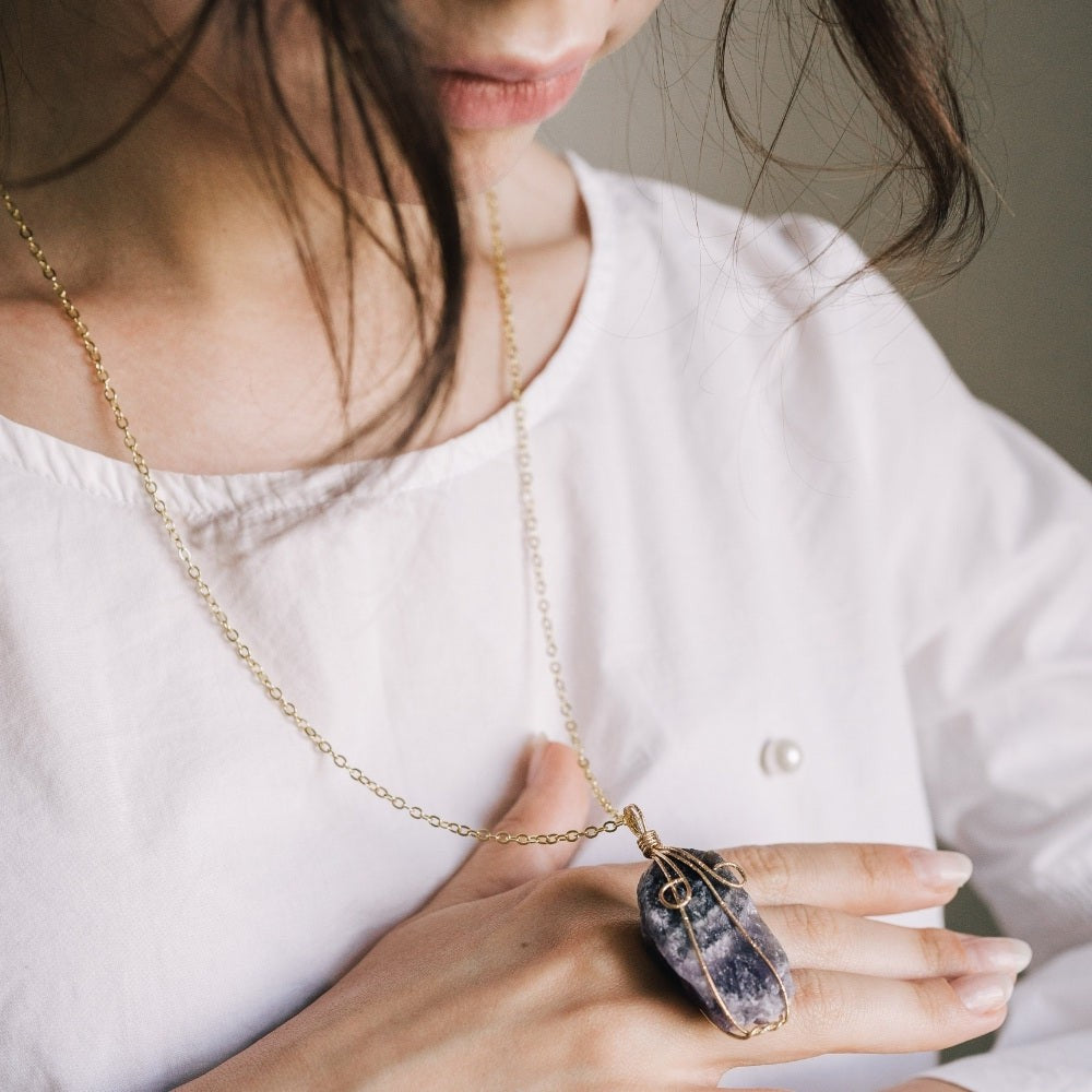 Wire Wrapped Raw Crystal Necklace