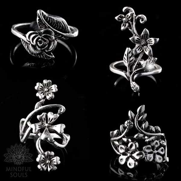 Sacred Blooming Flowers Ring Set