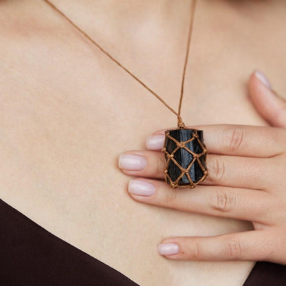 Wrapped Raw Black Tourmaline Crystal Protection Necklace