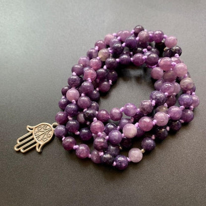 Purple Lepidolite Crystal Beaded Meditation Bracelet