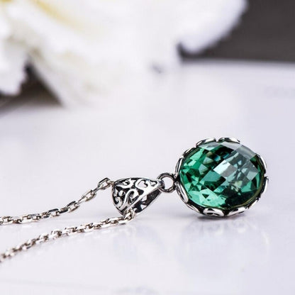 Emerald Green Necklace With Silver Sterling Chain