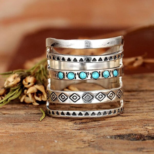 🔥Hot Sale 49% OFF🎁Sterling Silver Bohemian Openwork Carved Turquoise Ring