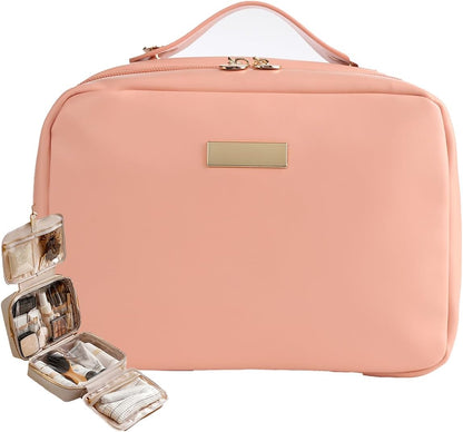 Portable Large Capacity Cosmetic Bag, Skincare Products, Makeup Brush Storage Bag, Double Layer Makeup Bag (White)