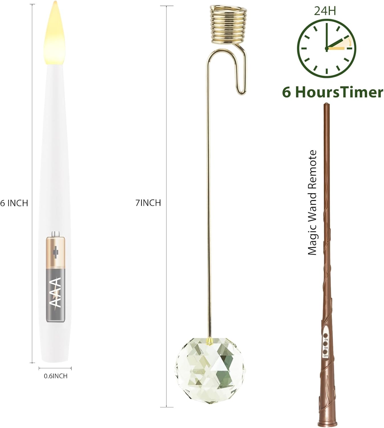 Christmas Tree Candles, 10 Pack Flameless Taper Candles for Christmas Tree Decor, Fake LED Candle Battery Operated with Remote for Xmas Wedding Home Gift with Crystal Ball Hook