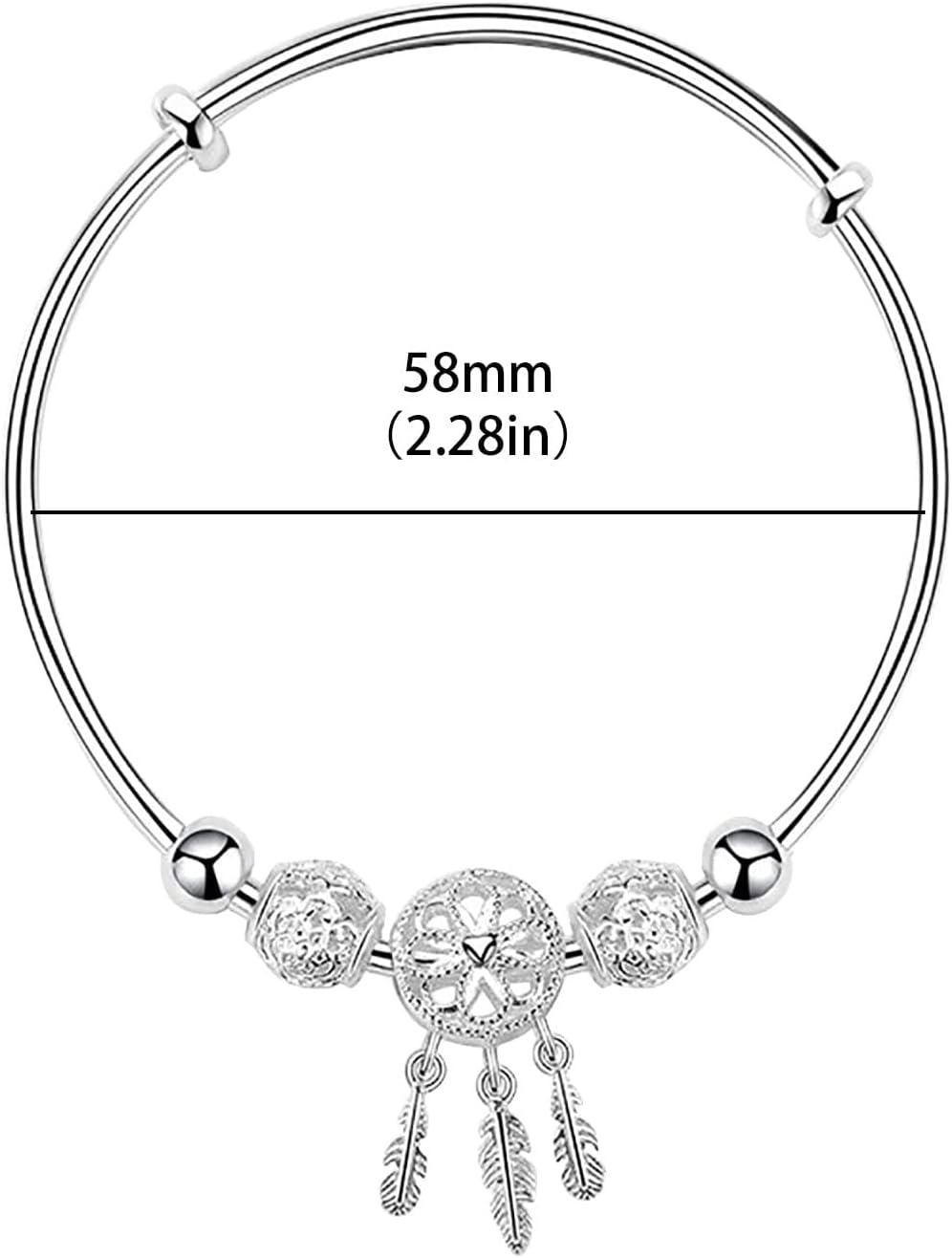 Silver Dream Catcher Tassel Feather Charm Bracelet Bangle Adjustable Mother's Day Jewelry Gift Birthday Christmas Gifts for Women Mom Wife