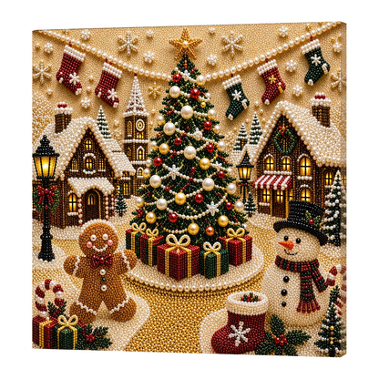 Christmas Train DIY Pearl Painting Art Kits for Home Wall Decor 30x30cm With Frame