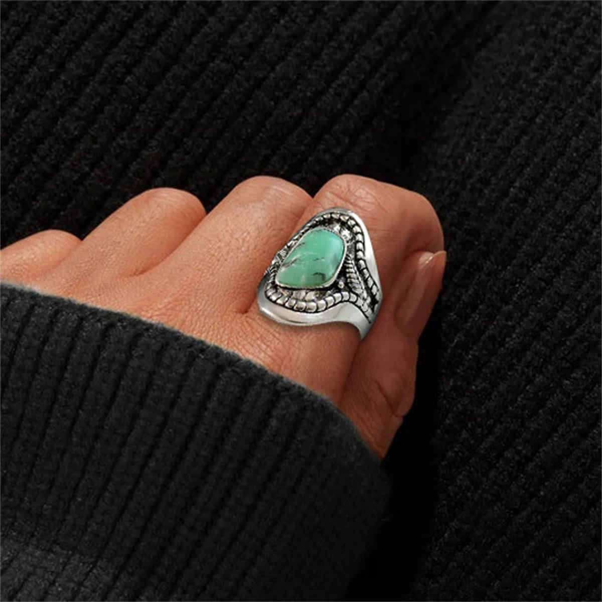 🔥Hot Sale 49% OFF🎁Sterling Silver Bohemian Openwork Carved Turquoise Ring