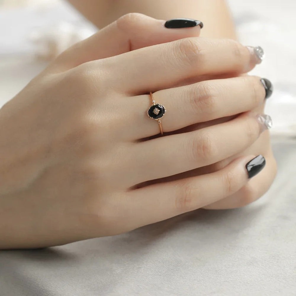 Vintage Black Agate Crystal Ring