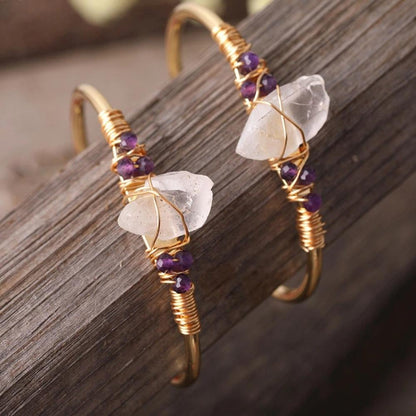 White Quartz Wire Wrap Golden Copper Bracelet