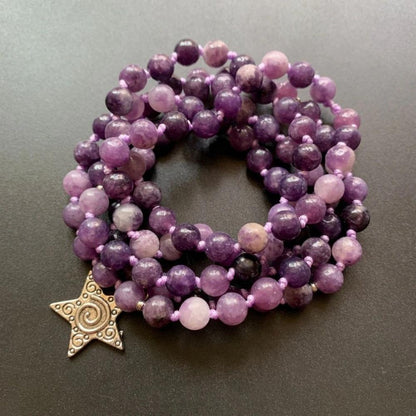 Purple Lepidolite Crystal Beaded Meditation Bracelet