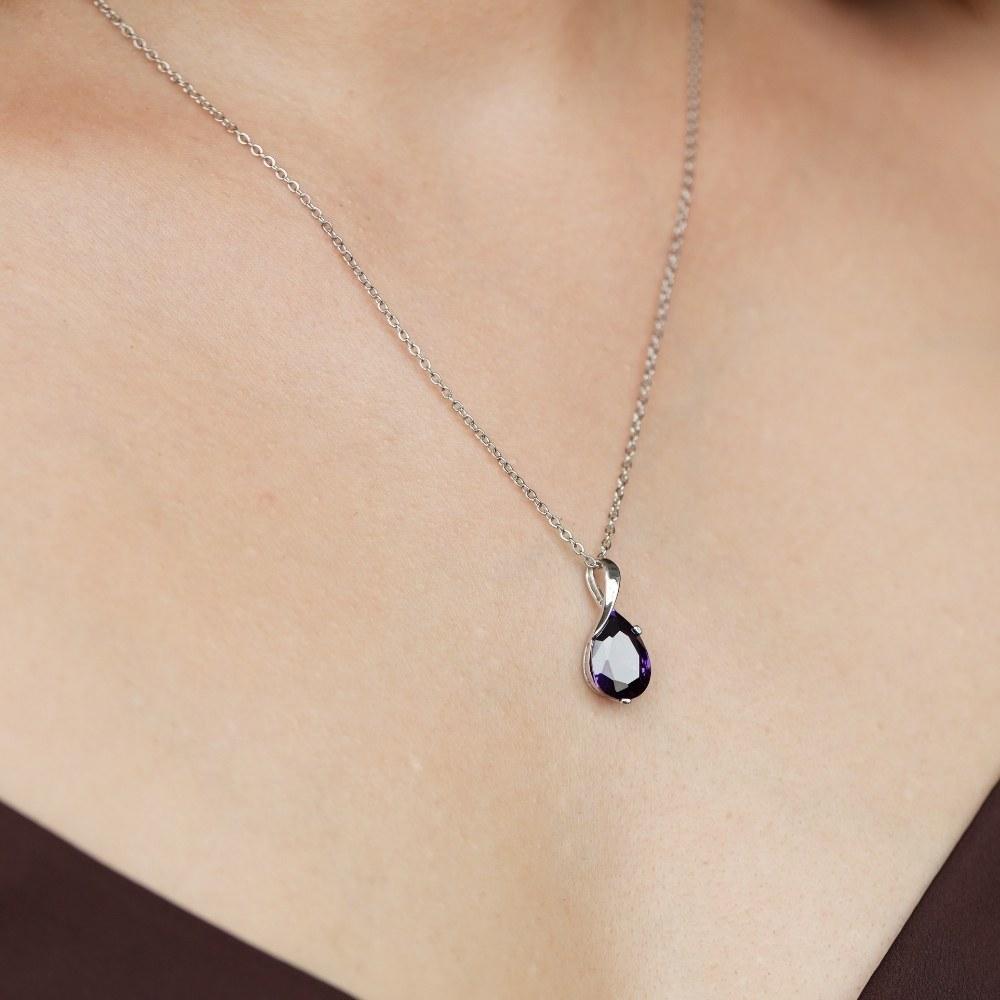 Silver Amethyst Drop Necklace