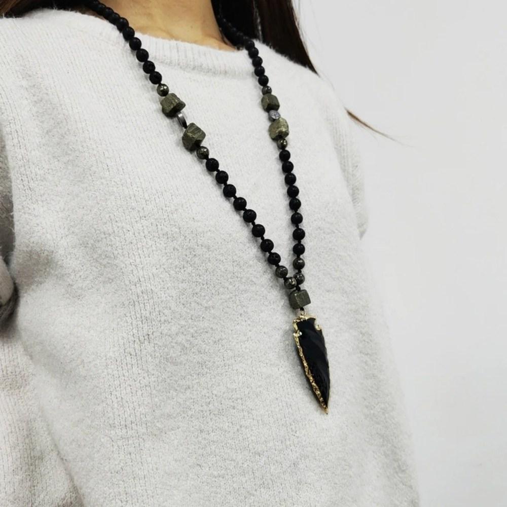 Black Obsidian Arrowhead Crystal Necklace