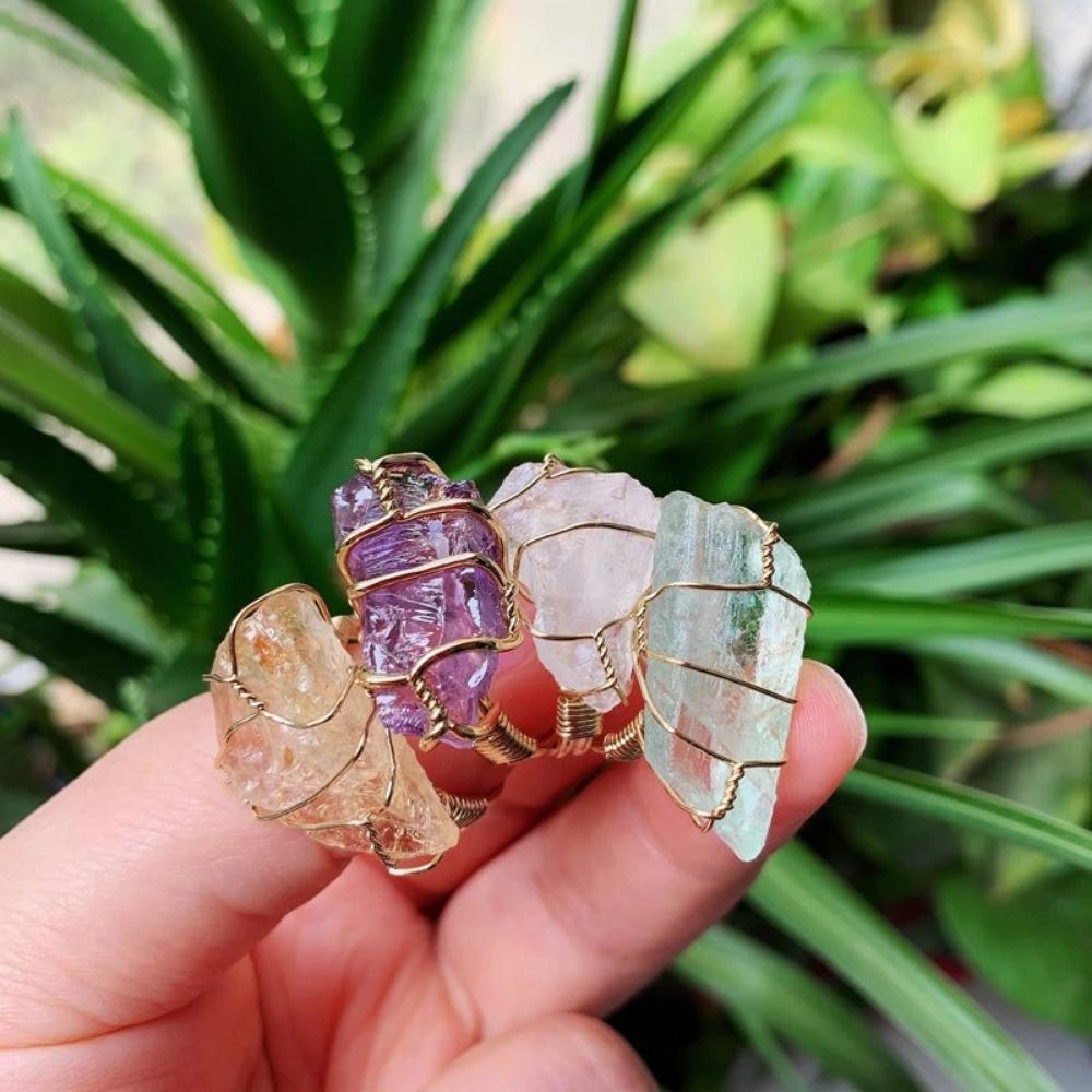Wire Wrapped Rough Crystal Ring