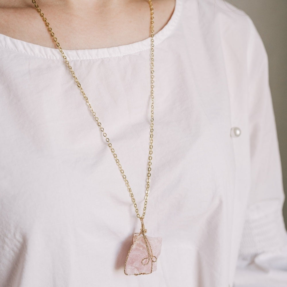 Wire Wrapped Raw Crystal Necklace