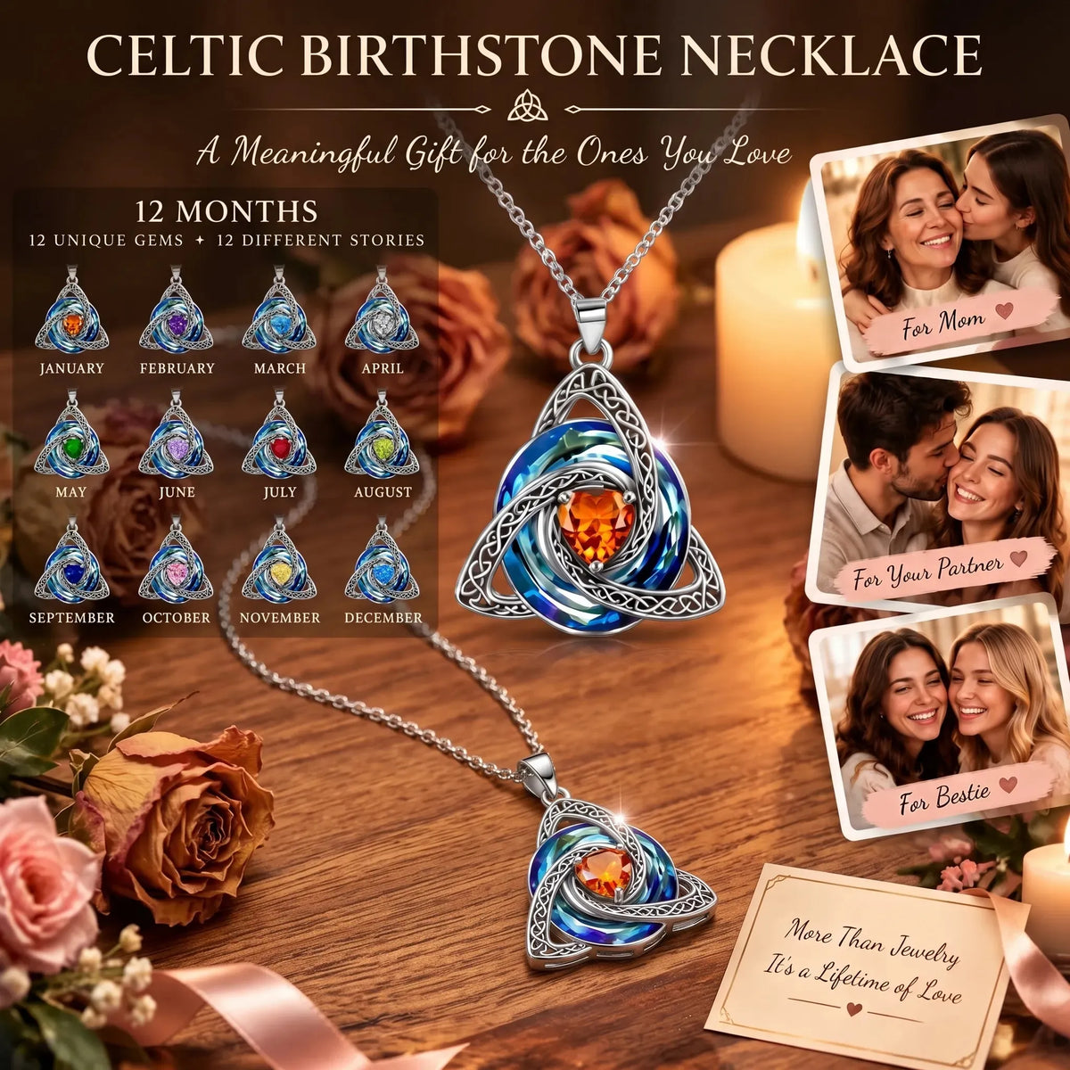 Birthstone Celtic Knot Necklace for Women