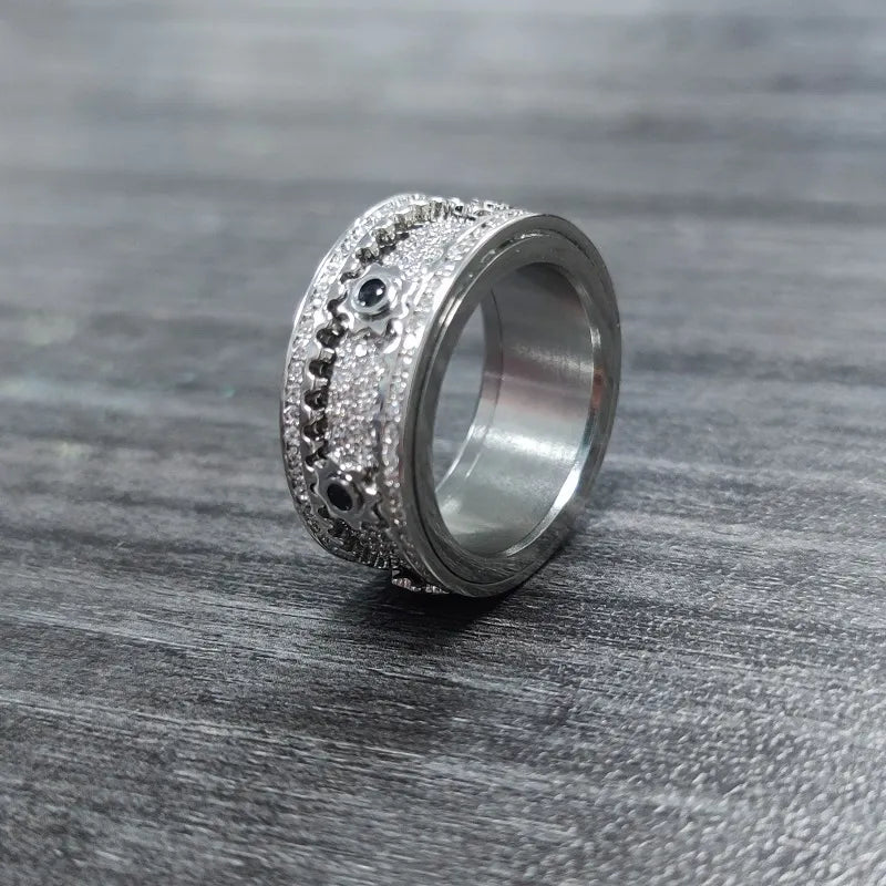 925 Sterling Silver Personalized Stress Reducing Rotatable Gear Ring