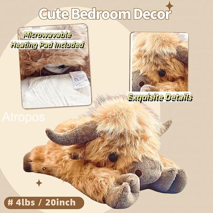 Highland Cow Weighted Stuffed Animals with Unscented Microwavable Heating Pad