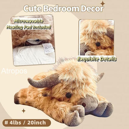 Highland Cow Weighted Stuffed Animals with Unscented Microwavable Heating Pad