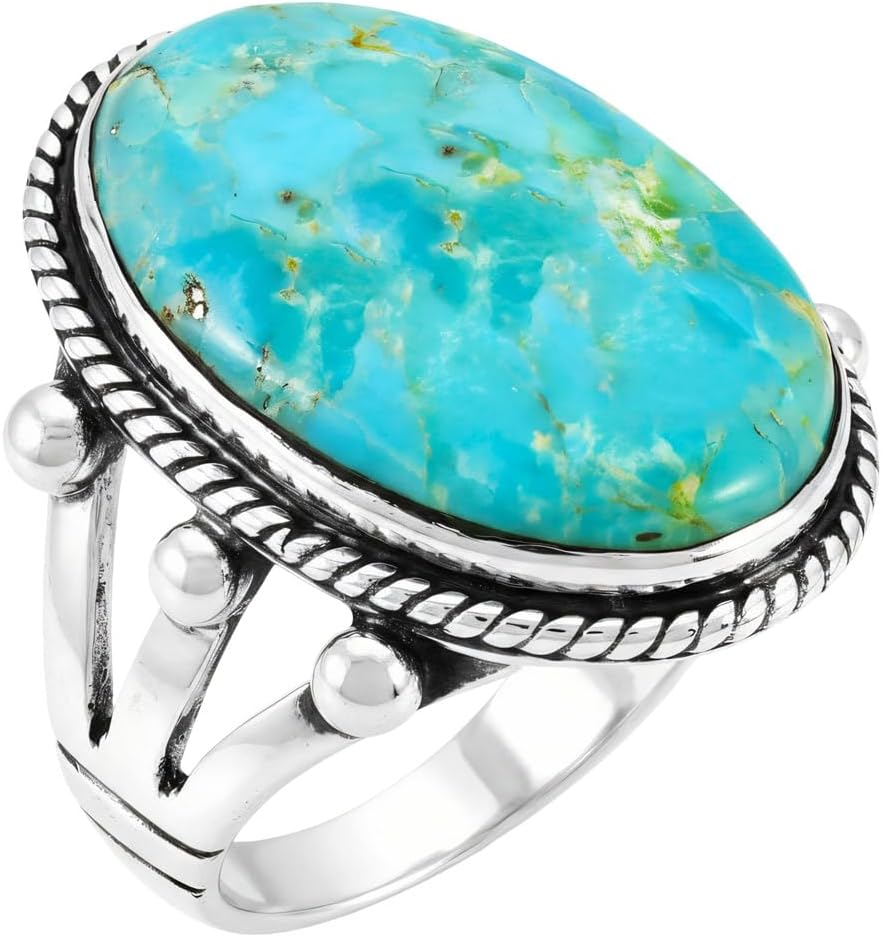Turquoise Ring Sterling Silver 925 Genuine Gemstones Size 6 to 14