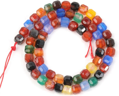 Natural Stone Faceted Cube Square 5Mm Tiger Eye Crystal Loose Spacer Beads For Jewelry Making DIY Gi Bracelets Necklace Earrings - (Color: India Agate/Size: 5Mm About 60Pcs)