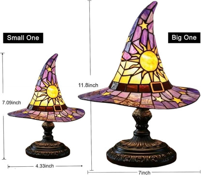 Witch Hat Lamp,Handcrafted Stained Gothic Wizard Hat Lights,Small Wizard Spooky Fun,Mystical Witch Table Lamp for Indoor Party Home Dector (Colorful, 11.8 in)
