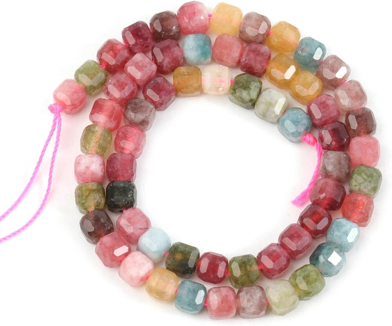Natural Stone Faceted Cube Square 5Mm Tiger Eye Crystal Loose Spacer Beads For Jewelry Making DIY Gi Bracelets Necklace Earrings - (Color: India Agate/Size: 5Mm About 60Pcs)