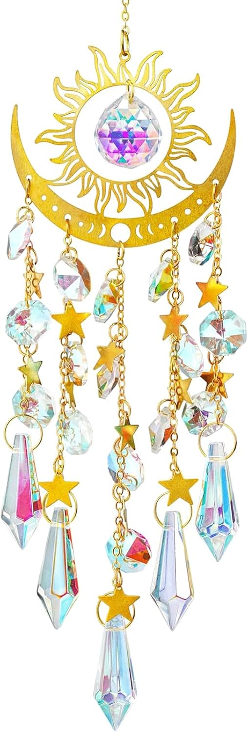 Crystal Sun & Moon Suncatcher – Rainbow Window Hanging Decor