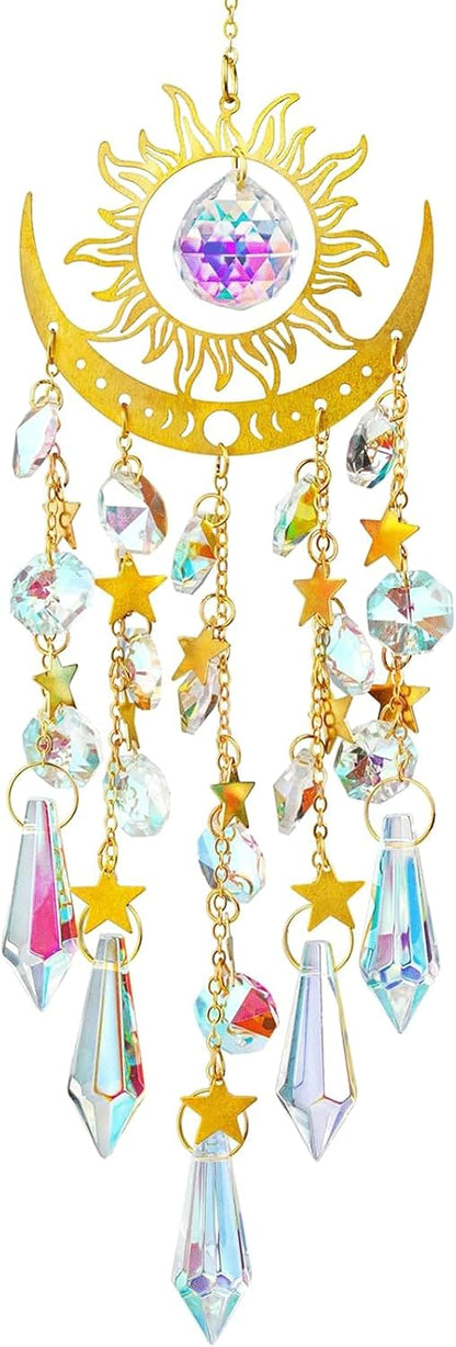 Crystal Sun & Moon Suncatcher – Rainbow Window Hanging Decor