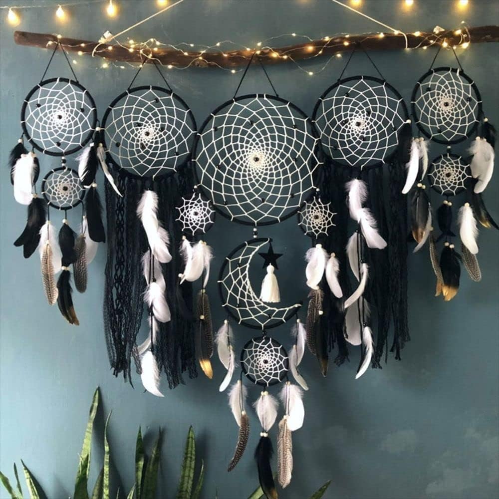 5 Pack Moon Phase Dreamcatcher Set Boho Wall Decor, Boho Macrame Wall Hanging Dream Catchers, for Home, Bedroom, Living Room, Witchy Gifts (Camel)