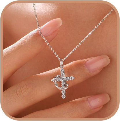 925 Sterling Silver Cross with Crown Necklace for Women Crucifix Jesus Christian Necklace Dainty 14K Gold Plated Cubic Zirconia Necklace Religious Faith Jewelry Birthday Christian Graduation Gifts