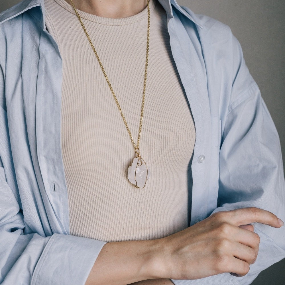 Wire Wrapped Raw Crystal Necklace