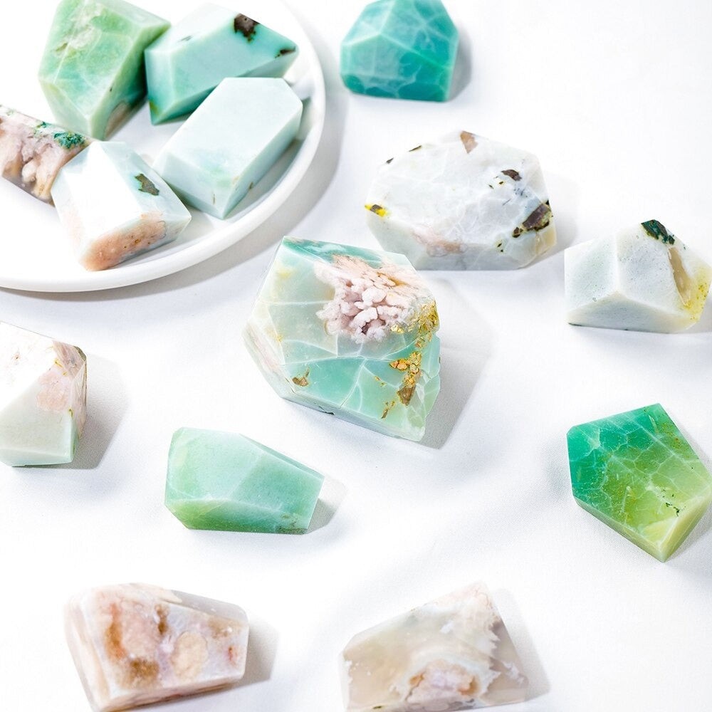 Raw Green Flower Agate Stone