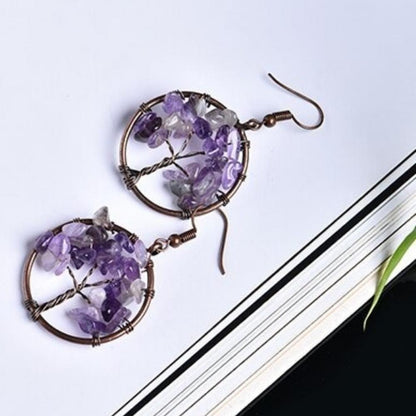 Tree of Life Wire Crystal Earrings