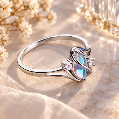 Marquise Cut Moonstone Sterling Silver Romantic 3-Stone Engagement Ring