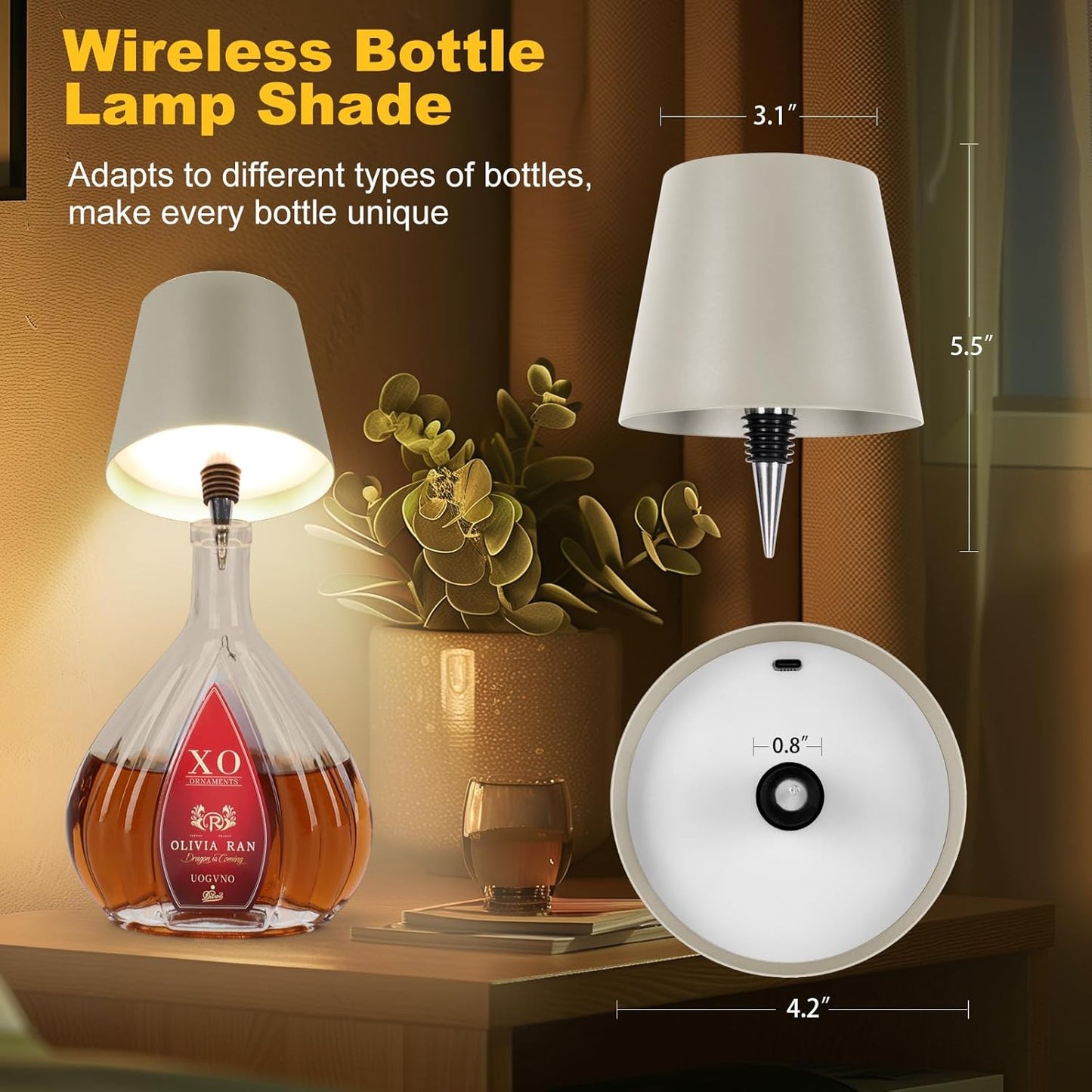 Wireless Bottle Lamp, New 3 Color Rechargeable Wine Bottle Lights for Bars Restaurants (White, 1pc)
