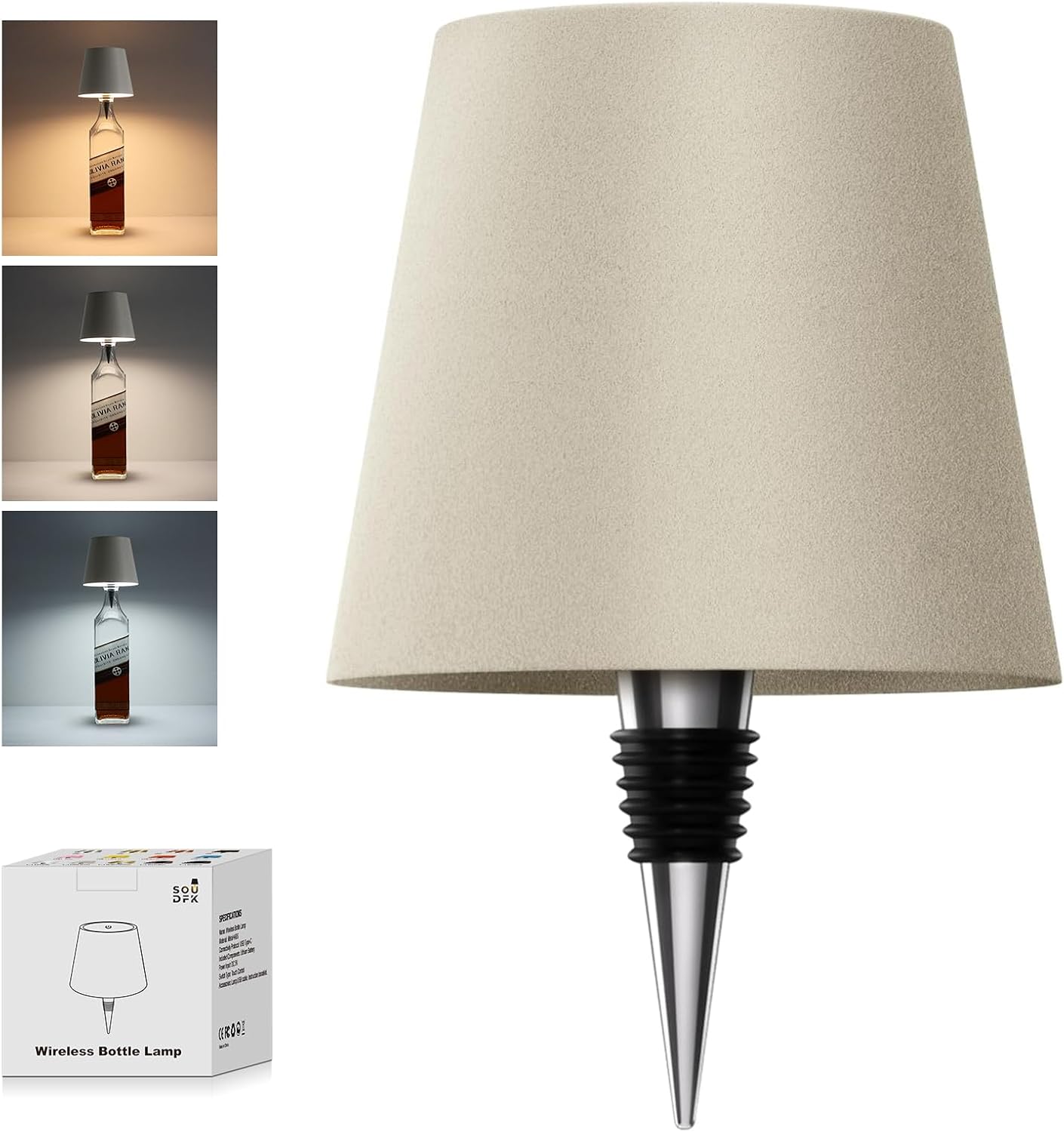 Wireless Bottle Lamp, New 3 Color Rechargeable Wine Bottle Lights for Bars Restaurants (White, 1pc)