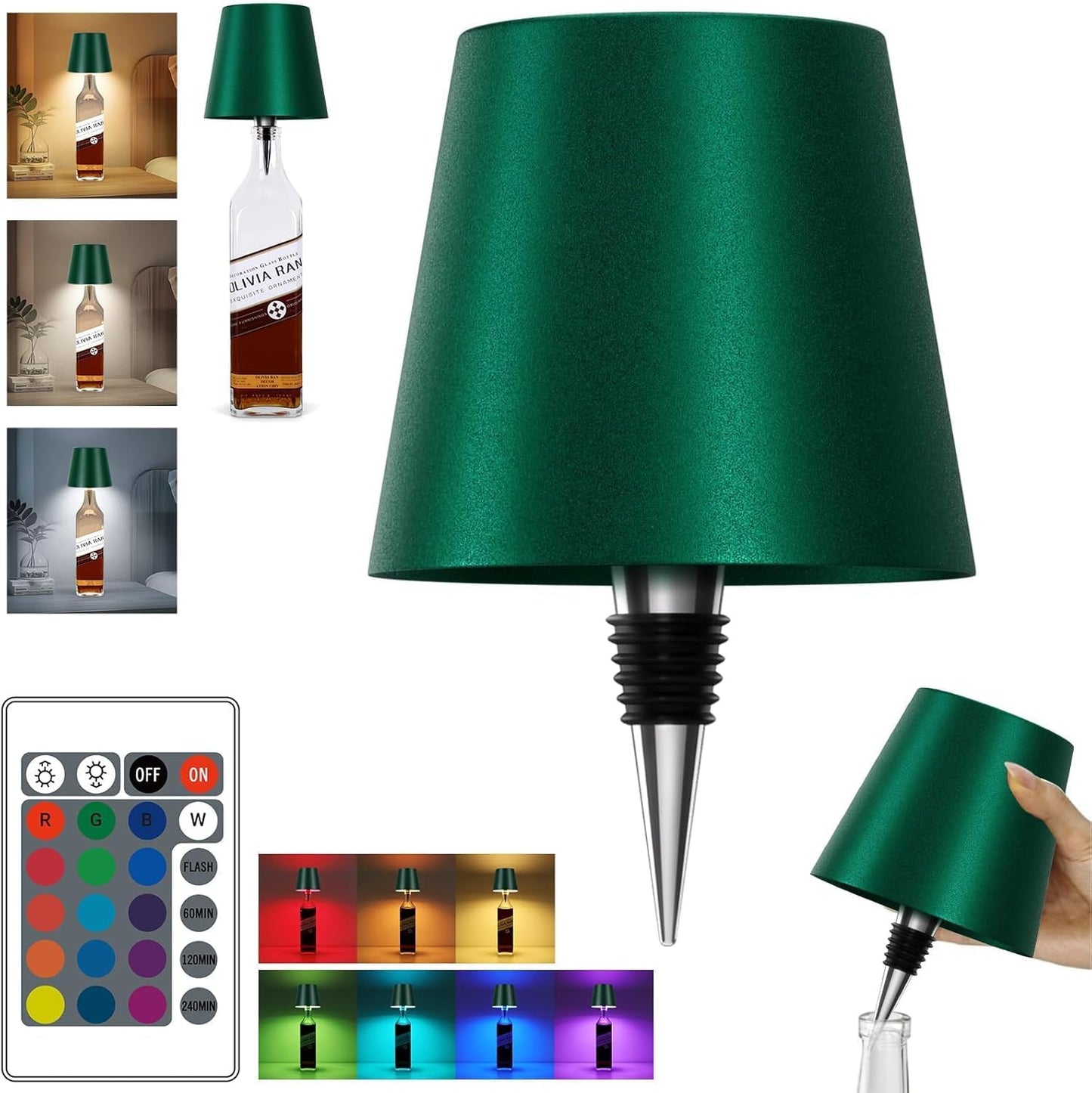 Wireless Bottle Lamp, New 3 Color Rechargeable Wine Bottle Lights for Bars Restaurants (White, 1pc)