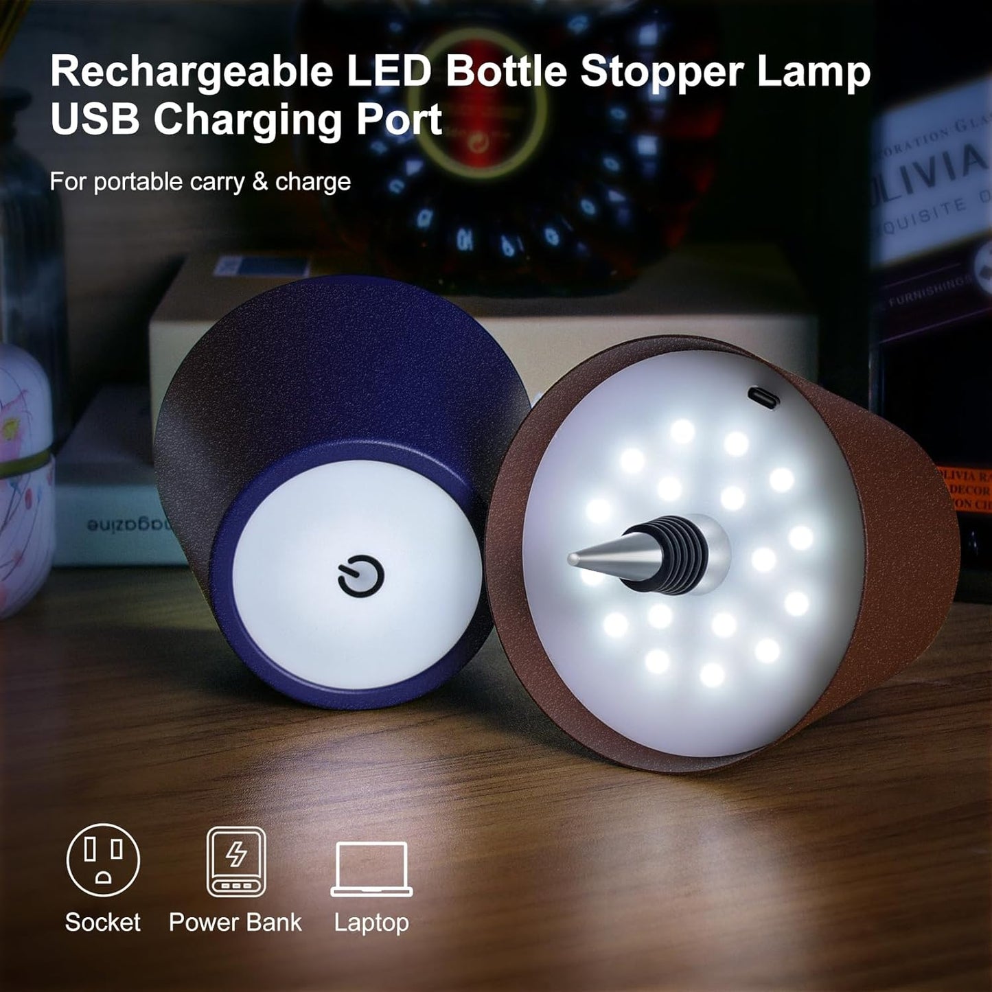 Wireless Bottle Lamp, New 3 Color Rechargeable Wine Bottle Lights for Bars Restaurants (White, 1pc)
